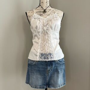 80s vintage white lace mesh cutout satin cami